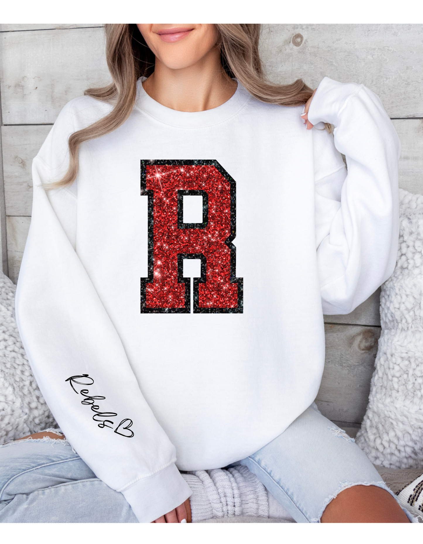 "R" Faux Rhinestone Sweatshirt