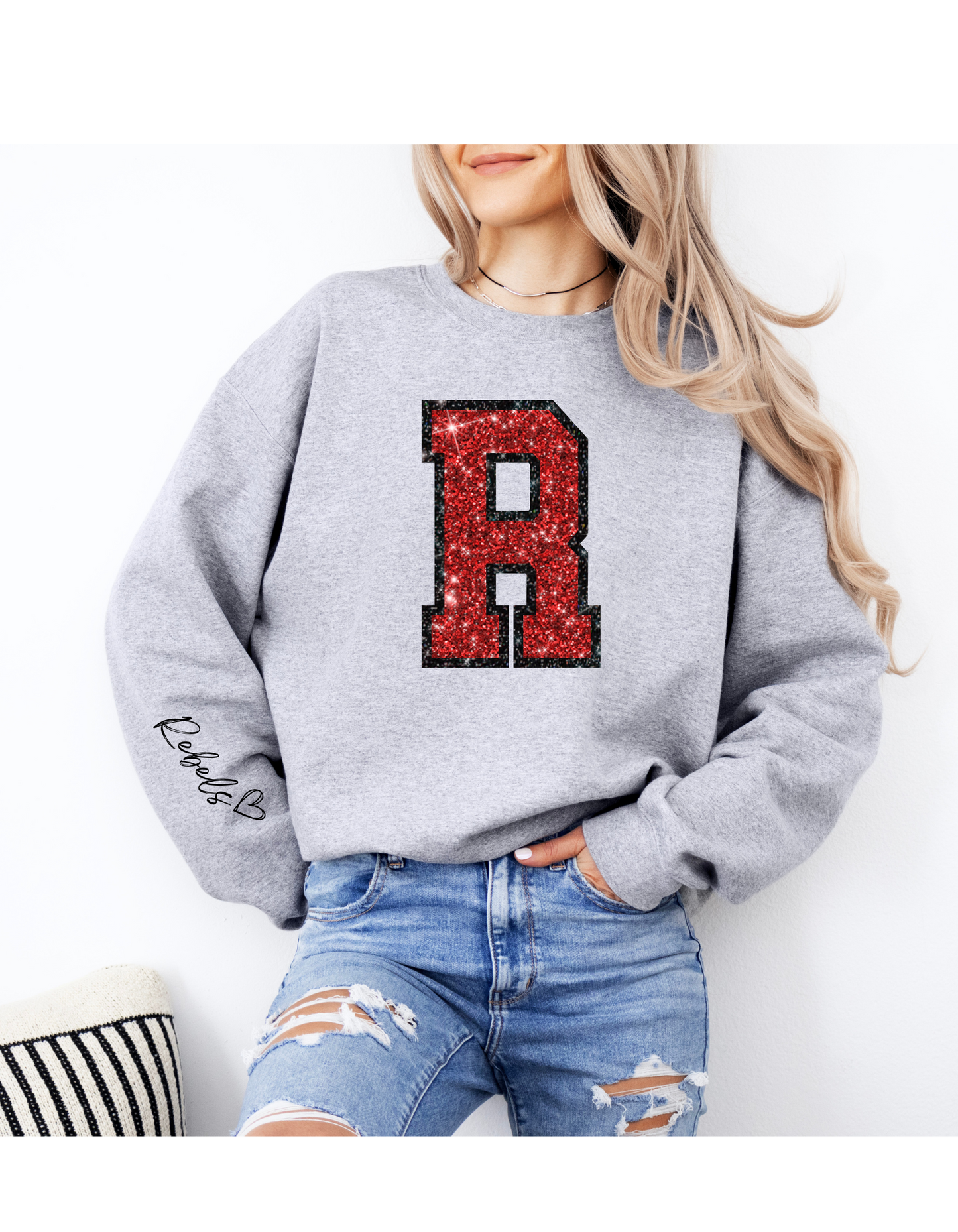 "R" Faux Rhinestone Sweatshirt