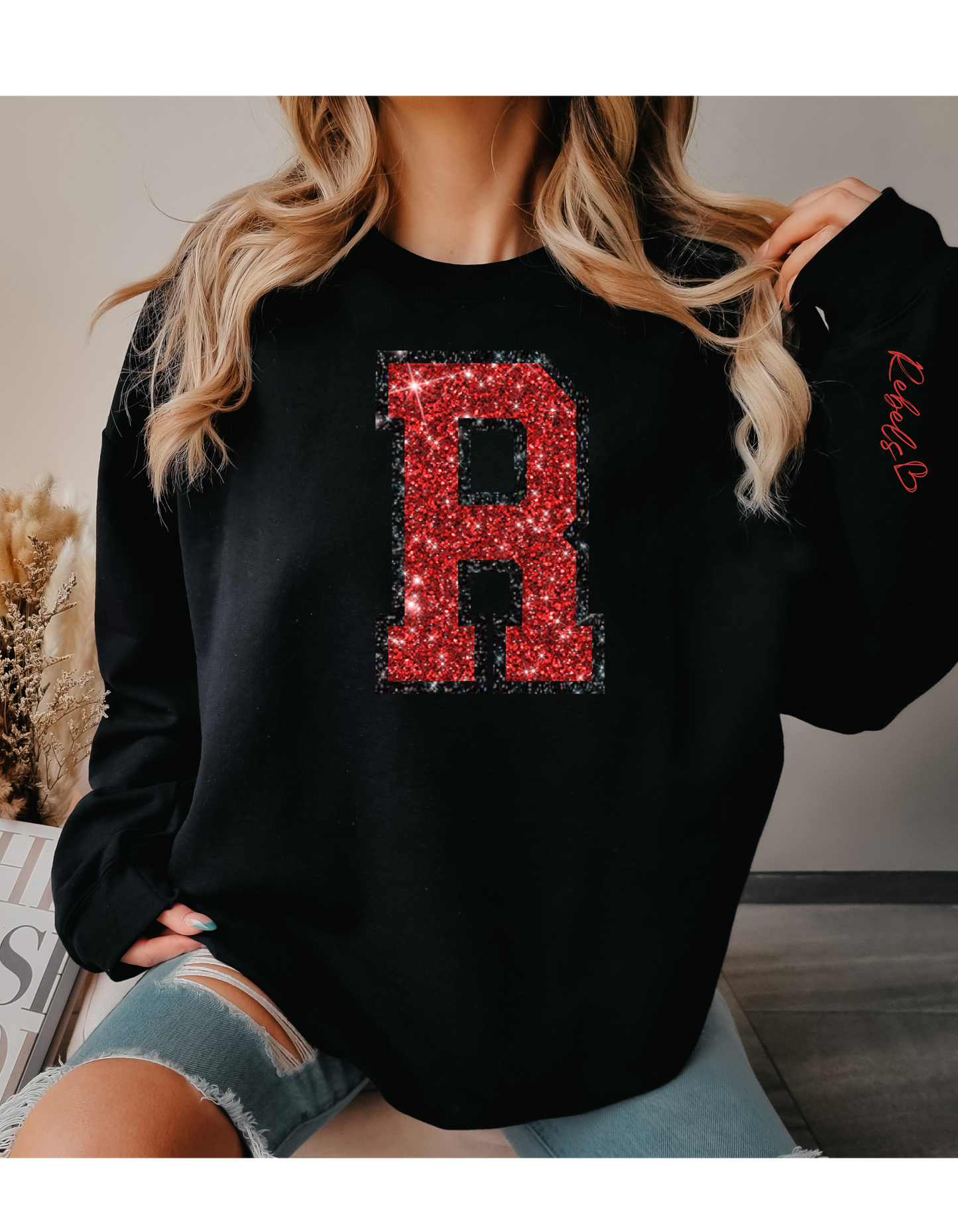 "R" Faux Rhinestone Sweatshirt