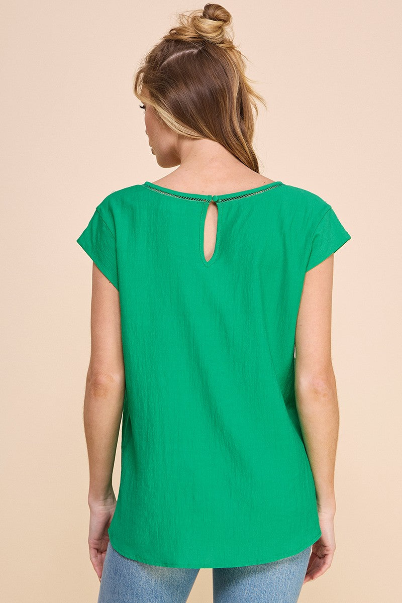 Flowy Textured Short Sleeve V Neck Blouse