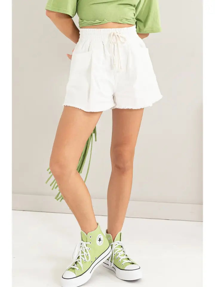 White Drawstring Denim Shorts