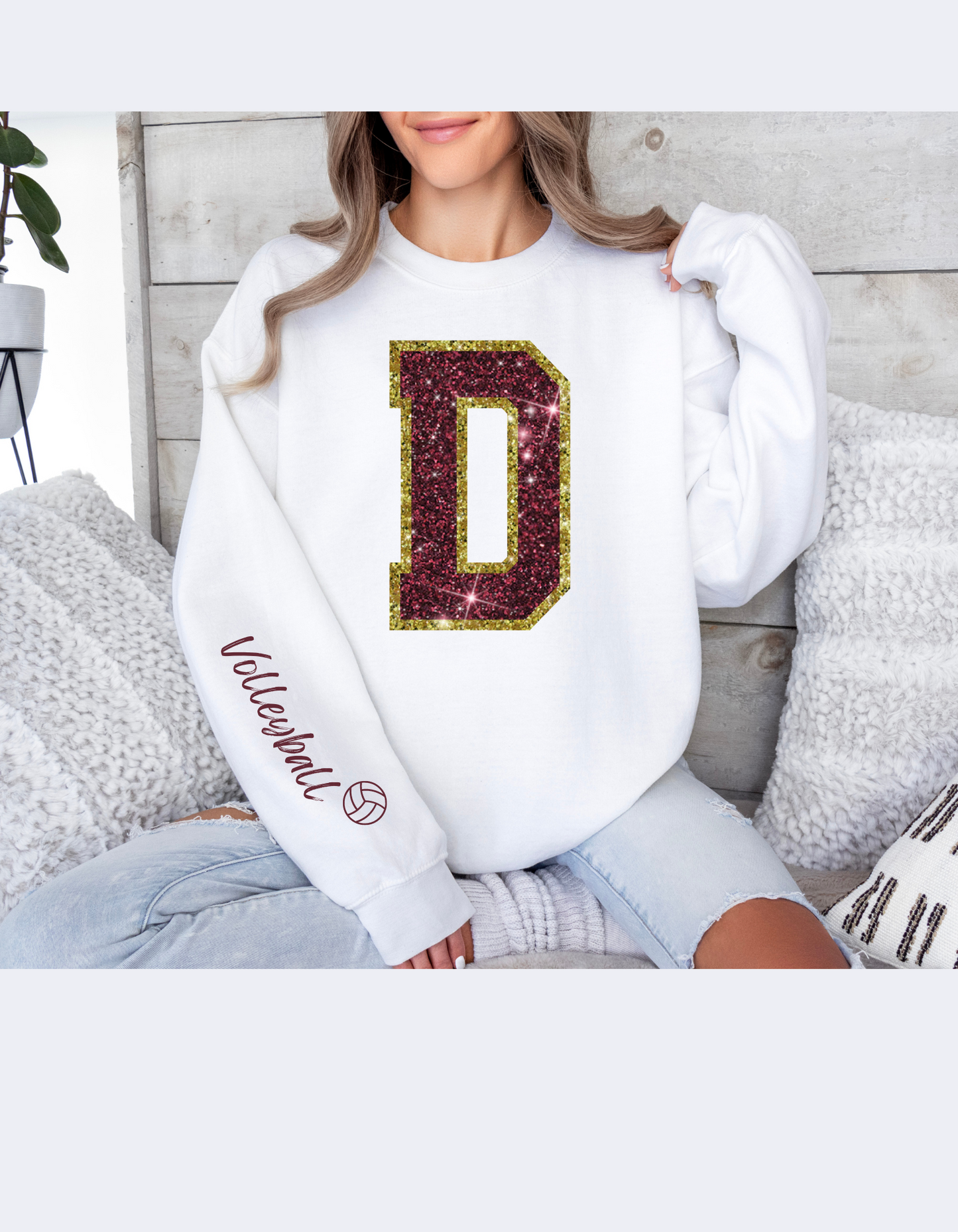 "D" Faux Rhinestone Sweatshirt