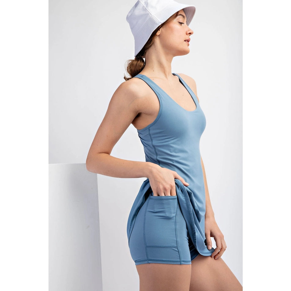 Dusty Blue Tennis Romper Dress