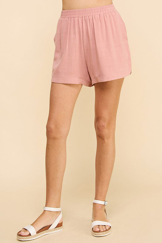 Easy Linen Blend Shorts w/ Curved Hem