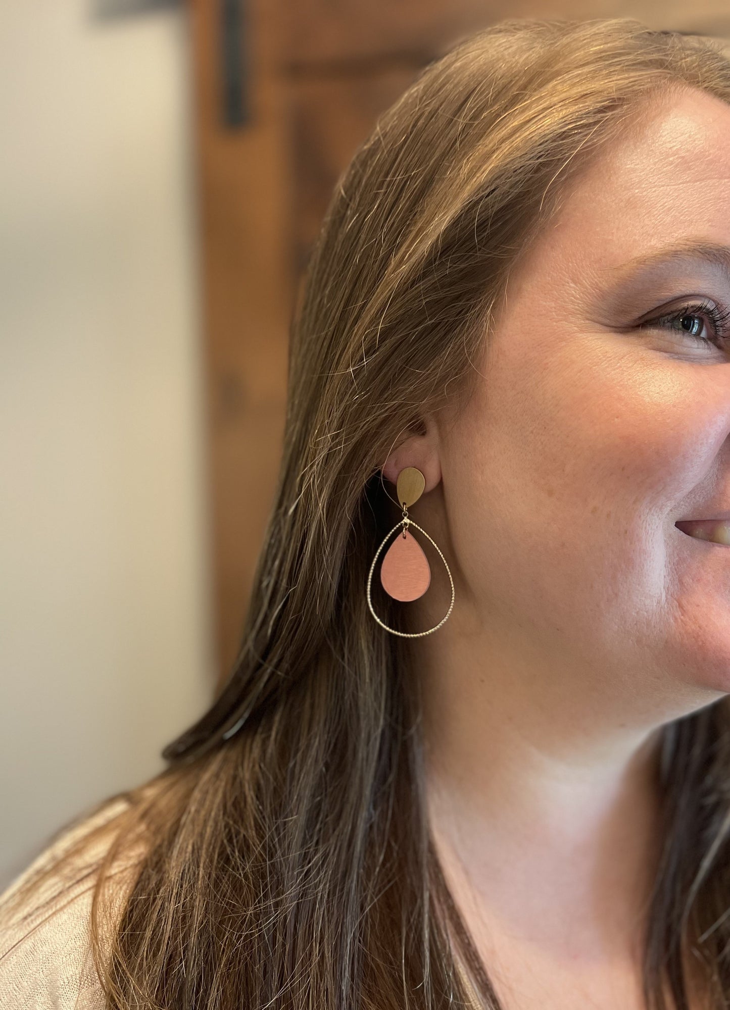 Light Pink Wood Teardrop Earring