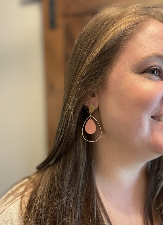 Light Pink Wood Teardrop Earring